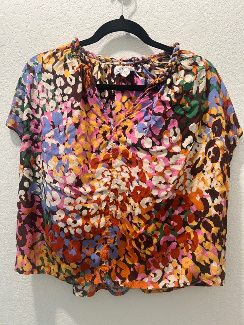 Velvet Graham & Spencer Floral Print Braided Neck Blouse Small Boho Top
